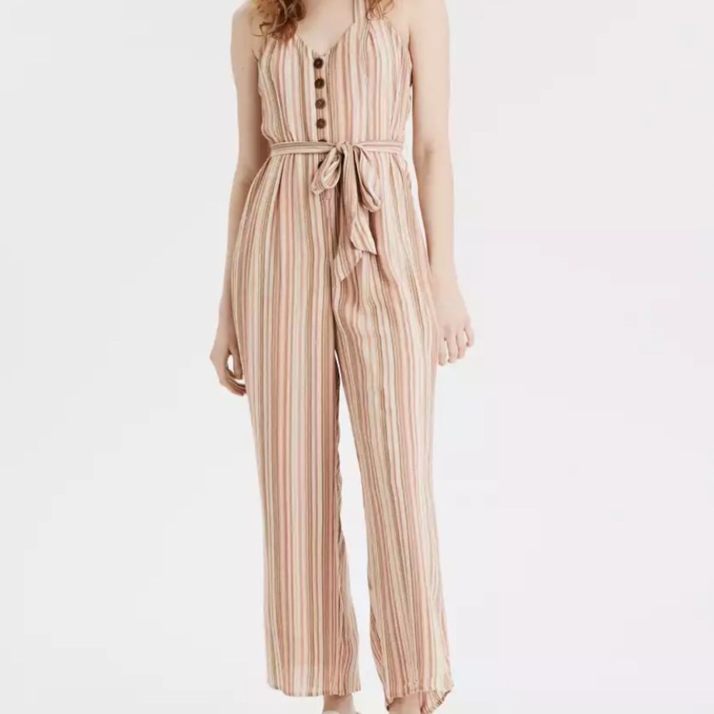 American Eagle Halter Jumpsuit XL White Ta…
